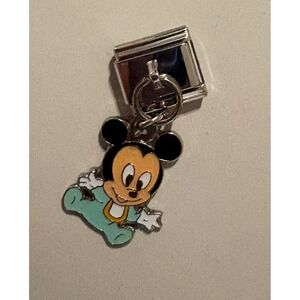 Baby Mickey Mouse Italian Charm Red White Blue Enamel‎ Bracelet Link
